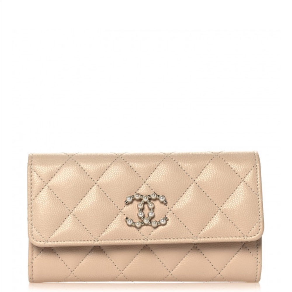 CHANEL Light Tan Quilted Wallet